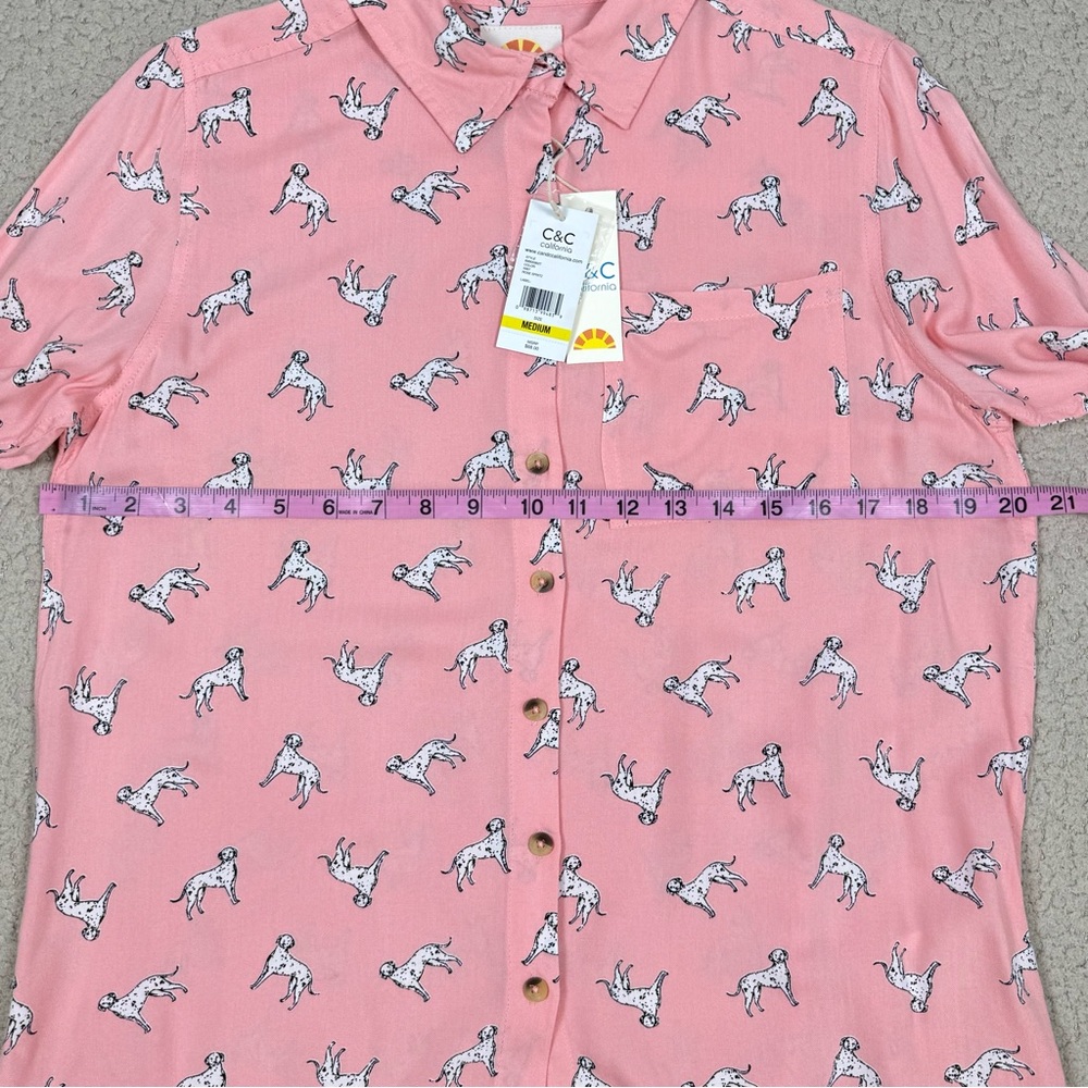 C&C California Dalmatians Dog Print Button Down Roll Tab Shirt - Picture 4 of 8